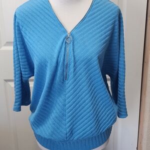 Parellel Skies Blue V-Neck Sweater with Zipper Detail